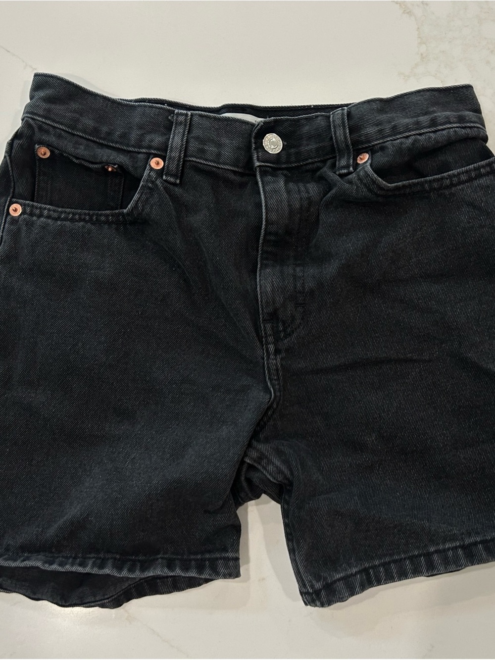 Mango Zaida Women's Black High Rise Denim Shorts Size 4 Button 5-Pocket - Picture 1 of 5